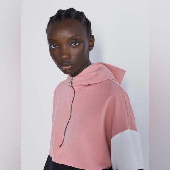 NWT ZARA Women’s Pink Black White Colorblock‎ Jacket Hoodie Top XS X-Small 0 2 4 - Picture 3 of 8